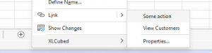 Example showing actions with other grid menu items hidden